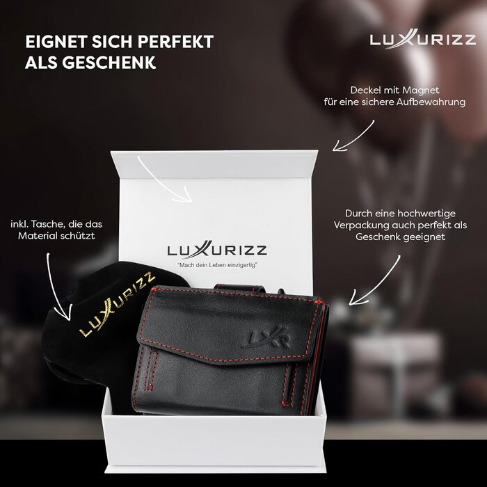 Смарт-гаманець Luxurizz з натуральної шкіри червоний/чорний - тонкий гаманець з відділом для монет та RFID-захистом - практичний картхолдер з слайдером для чоловіків та жінок, вміщує 10 карт