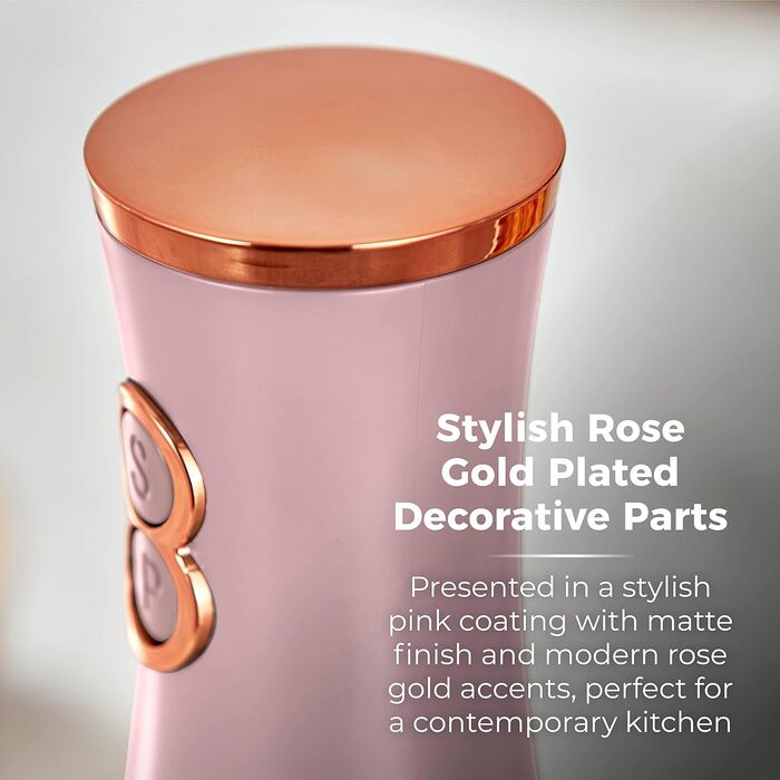 Електричні мельниці для солі та перцю Tower, рожево-золоті, з регульованими керамічними жорнами, T847004PNK Marshmallow Pink