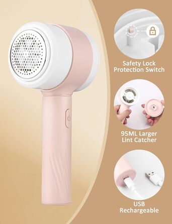 Електричний видалення ворсу LtYioe: портативний, USB, з магнітною адсорбцією, потужний, для різних тканин (рожевий)