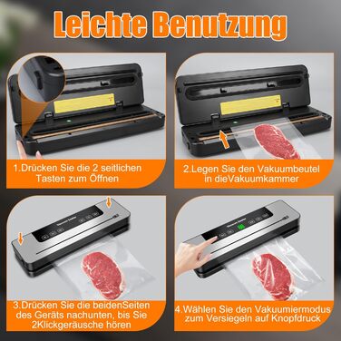 Вакуумний пакувальник KSWIOWN з 30 пакетами, 6 режимів, автоматичне закриття, ріжучий пристрій, шланг (65 KPA)