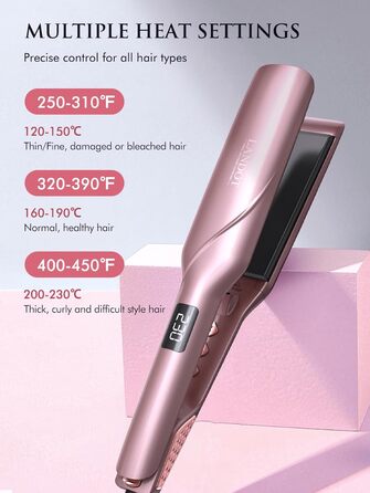 LANDOT Професійний випрямляч для волосся з керамічним покриттям 45 мм, 12 температурних режимів (120–230°C), рожеве золото