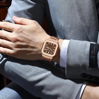 Годинник чоловічий NIBOSI: кварцовий, з нержавіючої сталі, Military, водонепроникний, квадратний, класичний, бізнес-стиль (рожево-коричневий)