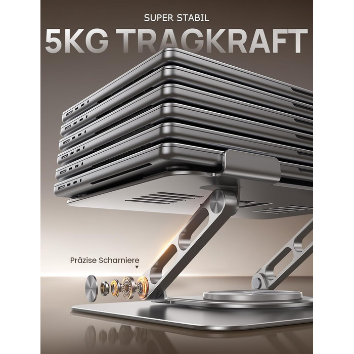 Підставка для ноутбука Lamicall - регульована, 360° обертання, складна, алюмінієва, для офісу/дому, сумісна з Macbook Pro Air, 10-17.3'