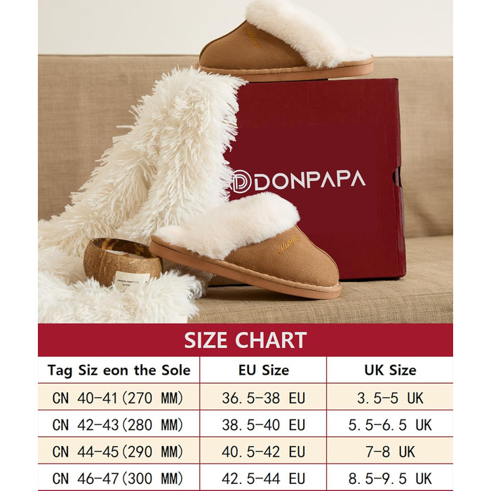 Тапочки халатні Donpapa для дому та вулиці, зимові, теплі, з м'якою устілкою з піною пам'яті, з штучним хутром, антиковзаючі, 38.5/40 EU, Коричневий