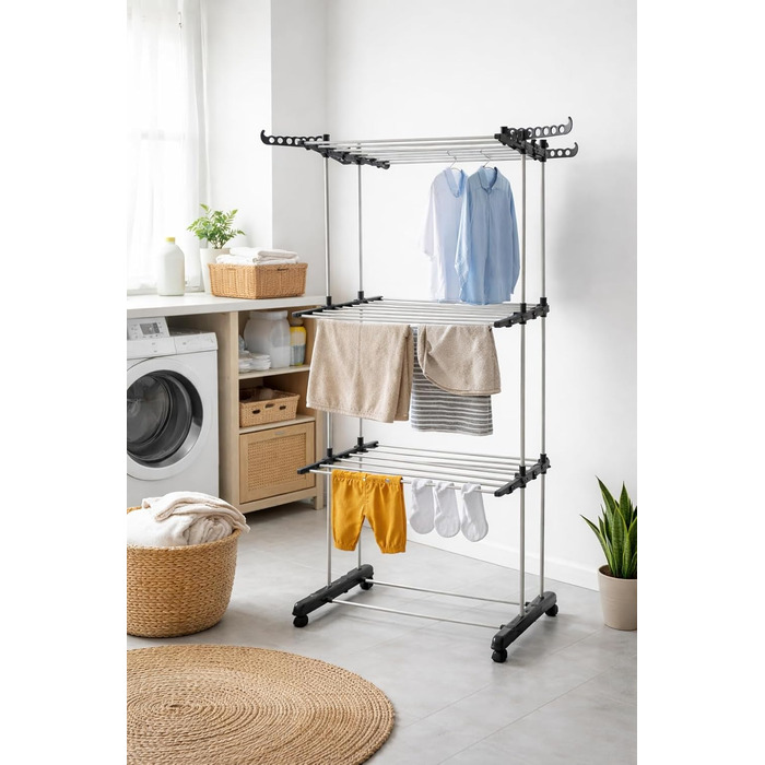 Стійка для білизни з 3 рівнів, складна, для дому та вулиці, легка, економна, кутова, зберігання одягу