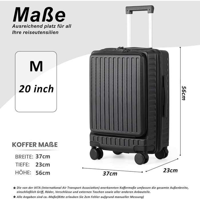 Валіза ручної поклажі TANTOMI з відділенням для ноутбука, 50 см, жорсткий корпус ABS, 4 колеса, TSA-замок (Світло-темнозелений, 41 л)