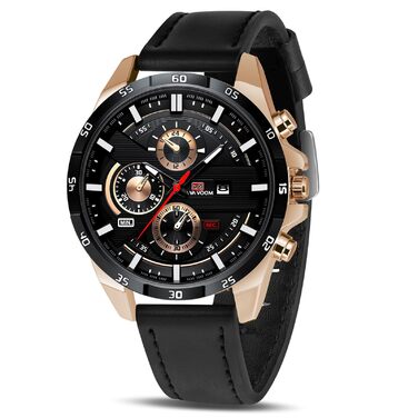 Чоловічий годинник OFF-CUP: аналоговий кварцовий хронограф з коричневим шкіряним ремінцем, з датою. Стильний годинник для чоловіків: casual, бізнес, класичний дизайн. Прекрасний подарунок (чорний колір)