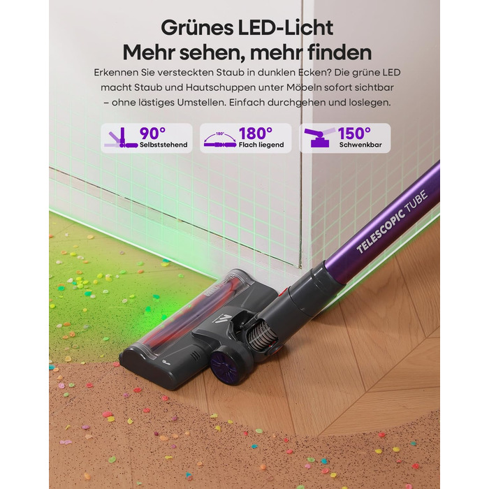 Бездротовий акумуляторний пилосос AlloyMove A03 Lila: потужність 450W, 45000Pa, LED, 60 хвилин роботи, для тварин, килимів, твердих поверхонь