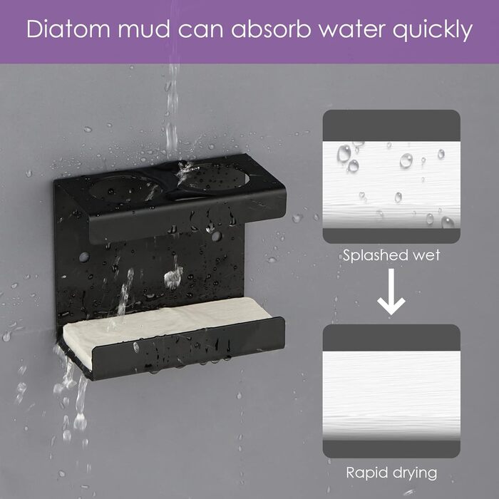 Настінна електрична підставка для зубних щіток, 4 слоти, з мискою з діатоміту, сумісна з AquaSonic, Kingheroes, Oral-B (Чорний)