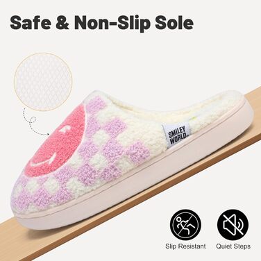 Домашні тапочки Smileyworld® для жінок та чоловіків з піною Memory Foam, м'які, теплі, плюшеві, для дому, рожеві, білі (фіолетовий у клітинку, 40/41 EU)