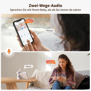 Дитячий відеоняня Codnida з камерою 5.5' LCD, 2K, 3MP HD, Wi-Fi, мобільний додаток, акумулятор 4000mAh, інфрачервона нічне бачення, 2-сторонній аудіо, Vox-режим, 4x зум, інтелектуальний моніторинг, білий