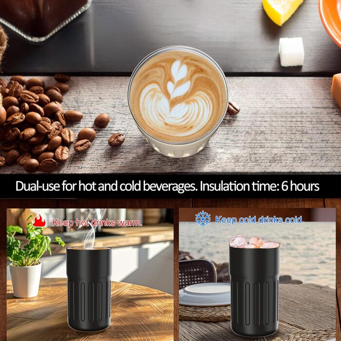 Термокружка для кави HomeAlexa з цифровим дисплеєм, 410 мл, нержавіюча сталь 316, ізольована, з кришкою, чорна