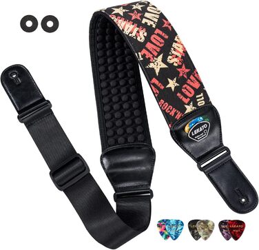 Гітарний ремінь LEKATO з 3D неопреновим наповнювачем, ширина 3 дюйми, довжина 114–139 см, регульований ремінь для бас-гітари та електрогітари з шкіряними кінцями
