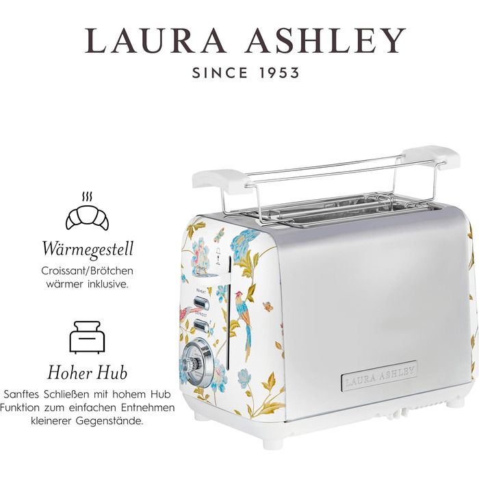 Тостер VQ Laura Ashley з 4-ма тостами, регулюванням нагріву, функціями розморожування та підігріву - модель Elveden White