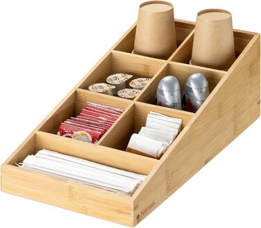 Navaris Coffee Dispenser Organizer - Accessory Storage - Coffee Bar for sugar, milk, napkins, capsules - Coffee Station with 7 Compartments (7 Compartments, Light Brown)