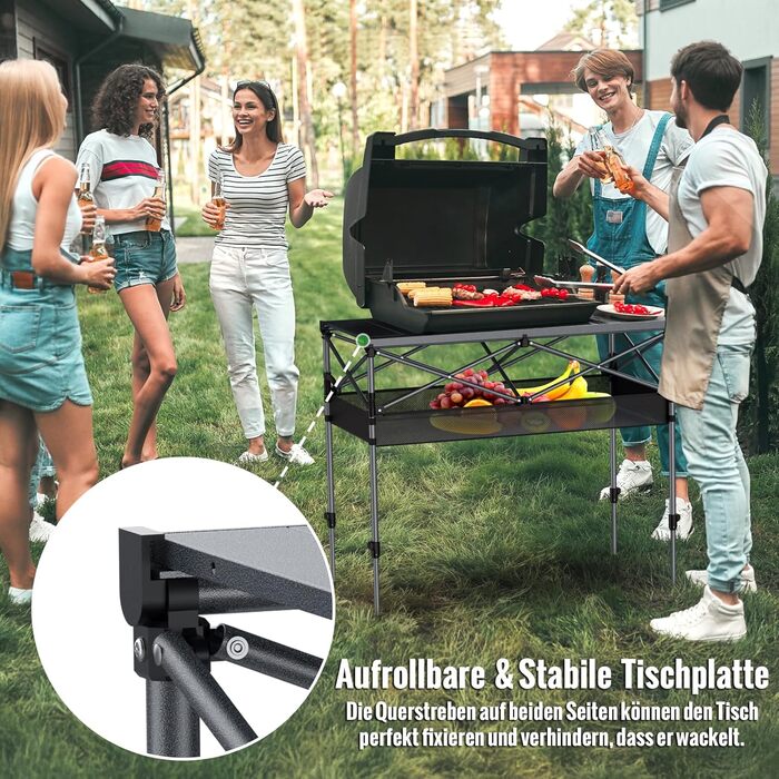 Зручний складаний туристичний стіл Garllen для пікніка та відпочинку на природі, 82x40 см, 2 рівня висоти (44/70 см), сталевий, з сумкою