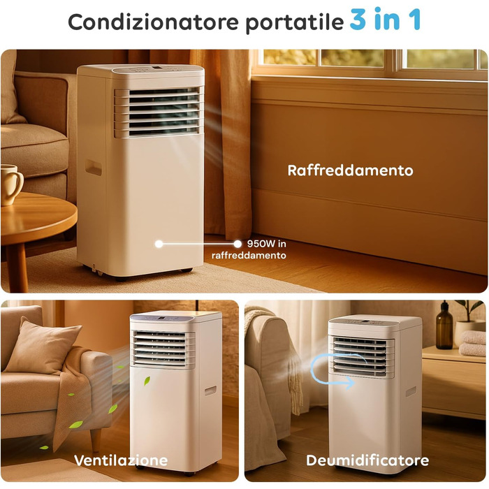 Мобільний кондиціонер Avilia 9000 BTU 3-в-1: охолоджувач, зволожувач та вентилятор | Без зовнішнього блоку для дому та офісу