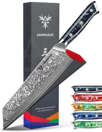 Ніж Kiritsuke Damast Xuan, 22 см, сталь VG10 Дамаск, ручка з смоли (сапфірово-синій) - Sternenschwarz