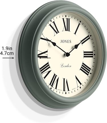 JONES CLOCKS® Venetian Wall Clock | Classic Round | 30cm | Green | Roman Numerals | Traditional design ideal for kitchen, living room, or bedroom