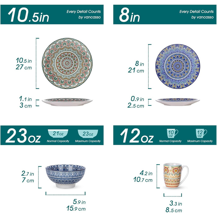 Набір посуду Vancasso MANDALA 32 шт. з порцеляни, 8 персон, ручна робота, богемський стиль
