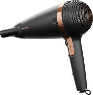 Фен для волосся Grundig Naturashine HD 7081, 2100 Вт, з іонізацією, керамічним покриттям з макадамією та кокосовою олією, автоматичним змотуванням кабелю, чорний/рожеве золото