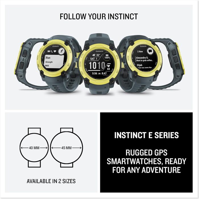 Розумний годинник Garmin Instinct E 40 мм – GPS, Multisport, 60+ спортивні додатки, до 14 днів роботи від акумулятора, Electric Lime/Twilight