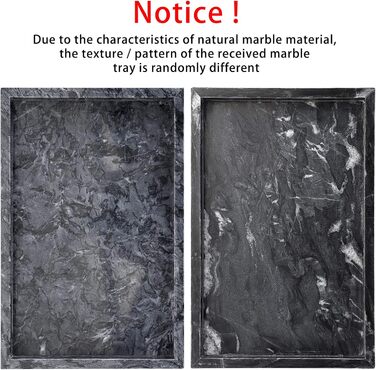 30x20cm Natural Marble Stone Storage Tray, Decorative Rectangular Plate Tray Organizer for Kitchen Bathroom Dresser Decor Vanity Counter Coffee Table, Black