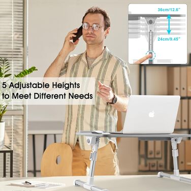 Стіл для ноутбука в ліжко, регульований, з ящиком, 60 x 34 см, бежевий