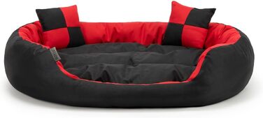 Ліжко для собак Lionto 4-в-1 з поворотним подушкою, 110x80 см, з міцного оксфорду, водовідштовхувальне, для собак та котів, з глибоким входом, з декоративною подушкою, червоно-чорне