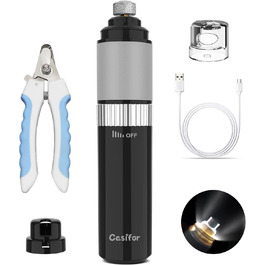 Шліфувальник кігтів для собак, ножиці для кігтів 40 дБ супер-тихі для собак та котів маленьких та середніх порід, птахів (без LED-підсвічування), білий (чорний & LED)