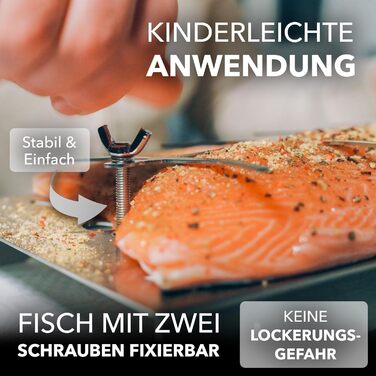 Bärenstahl Stainless Steel Salmon Grill Plank with Holder - Fireproof for Fire Pits & Charcoal Grills - Made in Germany