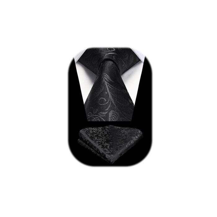 Краватка для чоловіків HISDERN, комплект з кишеньковим хустиною, патерн Paisley, чорна
