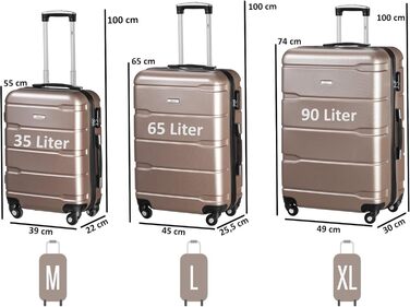 Набір валіз Zelsius 4 шт. з ABS, з кодовим замком, 4 колеса, внутрішній роздільник | Набір валіз з жорсткою оболонкою, великі валізи, багаж, ручна валіза (шампань, 3 шт.)