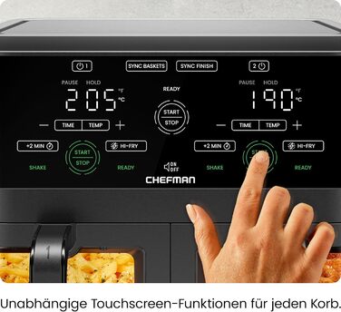 Фритюрниця повітряна CHEFMAN з подвійним кошиком 5.6L з цифровим керуванням, чорна