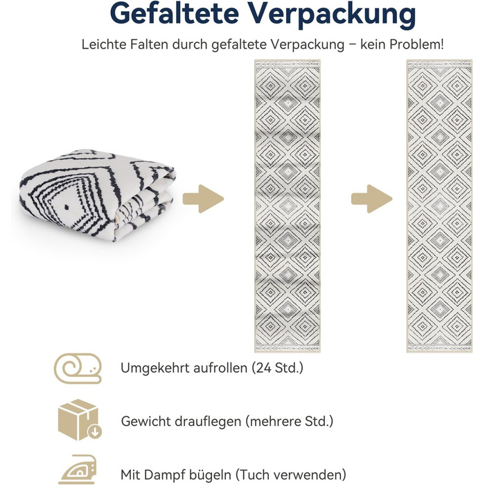 Килимок-довгий килим для коридору 60 x 180 см, неслизький для кухні, з коротким ворсом, пральний, складаний, у стилі бохо – для коридору, кухні, вітальні та офісу, чорно-білий 60 x 180 см