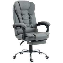 HOMCOM Chef Office Chair with Footrest, Reclining Desk Chair, Height-Adjustable Computer Chair with Armrests, Swivel Chair for Office, Faux Leather, Grey | Aosom