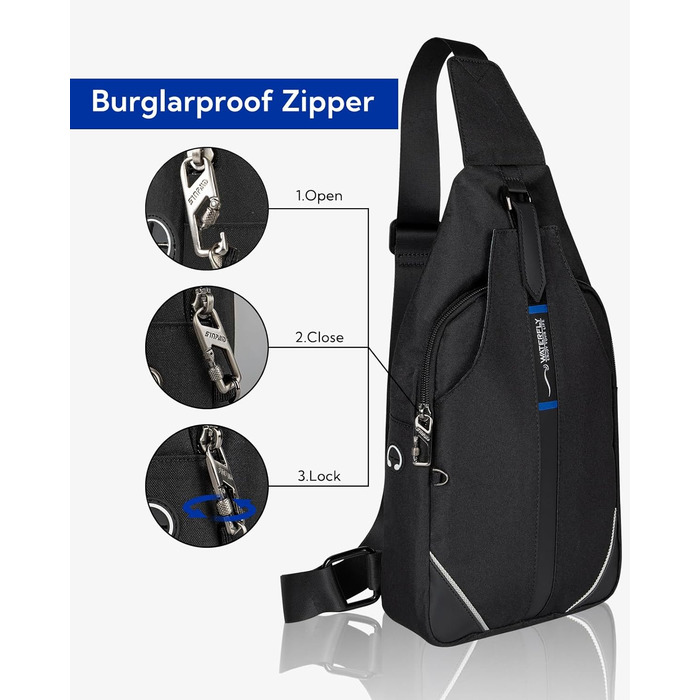 Сумка-слінг WATERFLY на груди для жінок та чоловіків, чорна, мультифункціональна, повсякденна