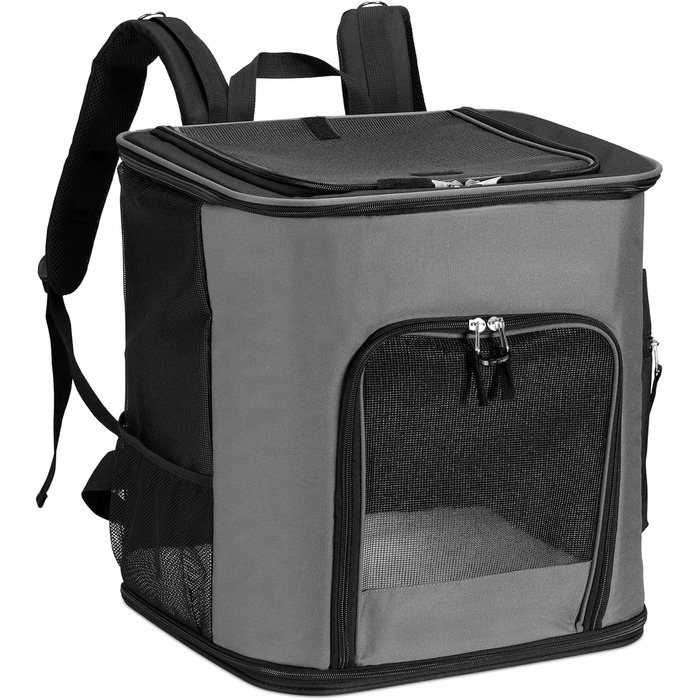 Рюкзак для собак та котів Navaris з підкладкою - рюкзак-переноска для тварин з поясом - 41x34,5x43см, розкладний, до 12кг, блакитний (темно-сірий)