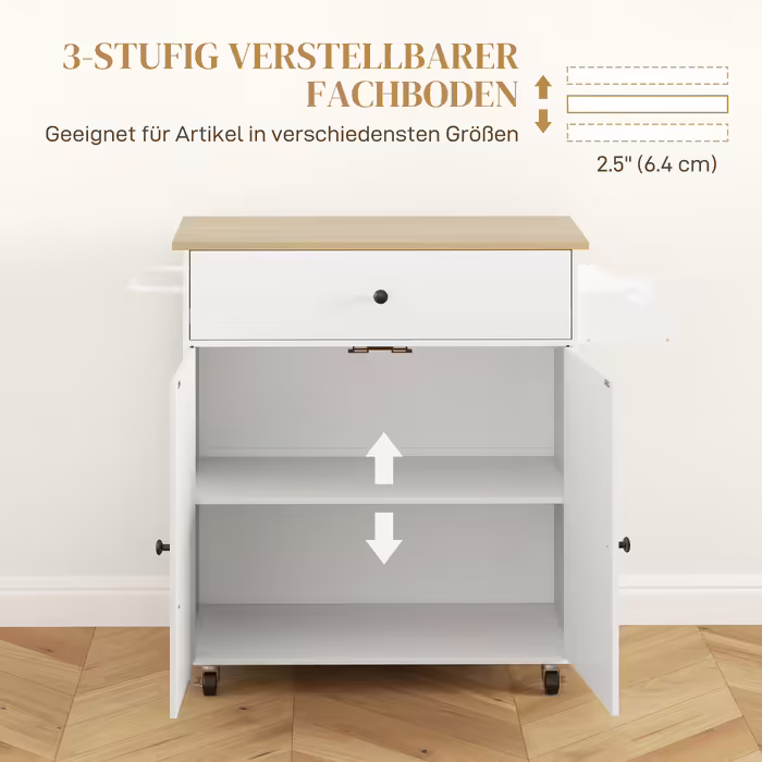 HOMCOM Kitchen Island Rolling Cart with Folding Worktop, Drawer, Kitchen Cabinet on Wheels with Shelf, Towel Rail, Spice Rack, Serving Cart White | Aosom