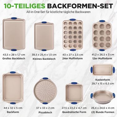 Набір форм для випічки NutriChef 6 шт. – дека, форма для мафінів, кексова форма з антипригарним покриттям, термостійка до 230°C, складається, з ручками з силікону з вуглецевої сталі – ідеально для тортів, хліба та мафінів