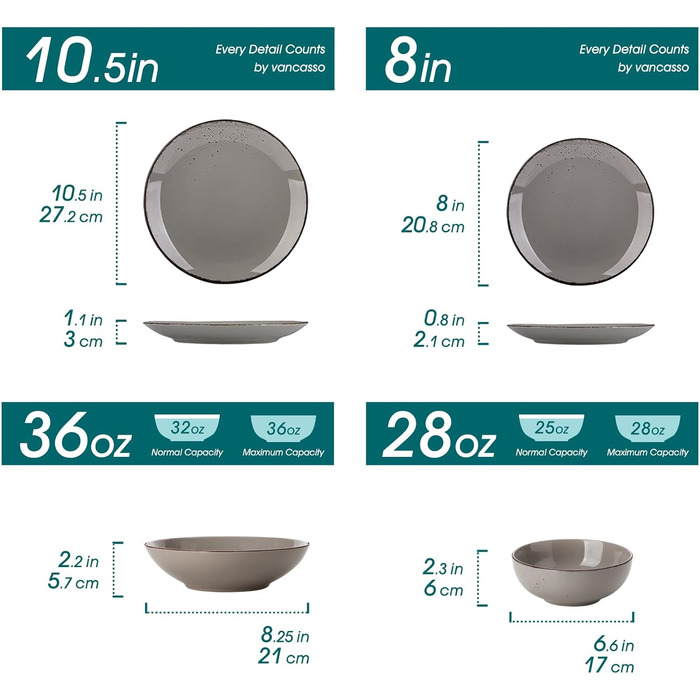 Набір посуду Vancasso NAVIA, 24 елементи, кераміка, сірий, для 4 осіб