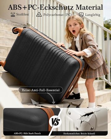 Набір валіз COOLIFE: велика (55x35x20 см) + маленька (40x25x20 см) для ручної поклажі Ryanair & Easyjet, ABS, 2 шт, з TSA замком, чорний/коричневий