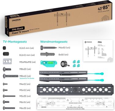 Кронштейн настінний для телевізора ONKRON FM6-B 43-85