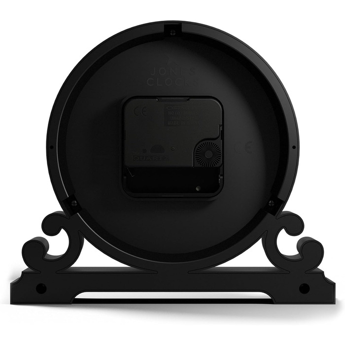 JONES CLOCKS® Saloon Table Clock | Traditional Double-Scroll Design | Black | Roman Numerals | Classic Style for Desk, Table, Shelf, or Nightstand.