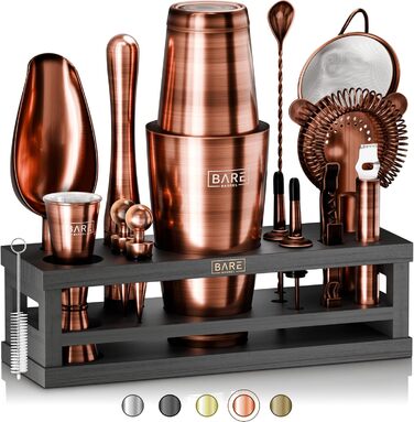 Набір бармена BARE BARREL® Mixology: 16 предметів для приготування коктейлів | Шейкер, інструменти, рецепти | Ідеальний подарунок для дому
