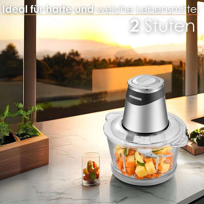 Електричний подрібнювач Multizerkleinerer Blitzhacker 500W 1,8L: універсальний кухонний комбайн для приготування дитячого харчування, горіхів, овочів, фруктів та м'яса. Скляна чаша.