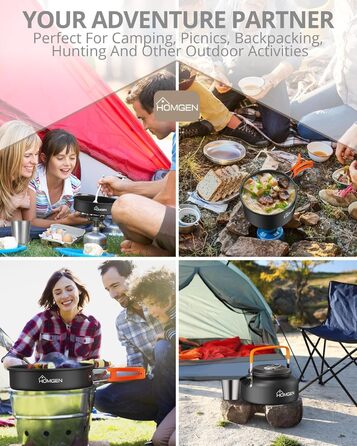 Набір кухонного посуду для кемпінгу HOMGEN: каструлі та сковорідки з алюмінію, легкий, для 2-3 осіб, з сумкою, для кемпінгу, пікніків, походів