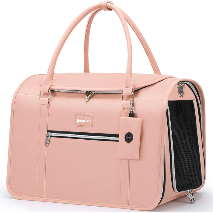 Транспортна переноска для котів та собак Pecute, рожева, з PU-шкіри, для подорожей