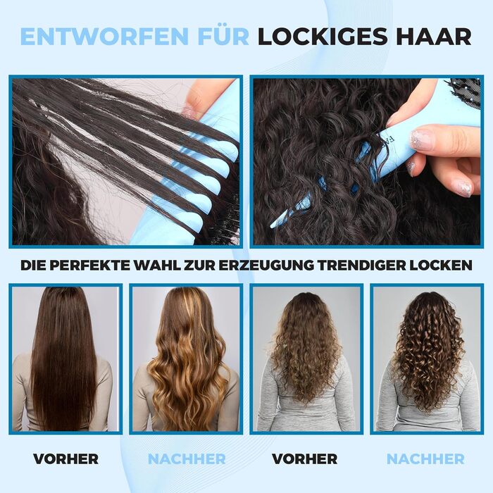 Щітка для волосся Lockenbürste Premium - для кучерявого волосся, біо-щітка з щетиною дикого кабана, 3-в-1 для створення локонів (Лілаковий, Світло-блакитний)