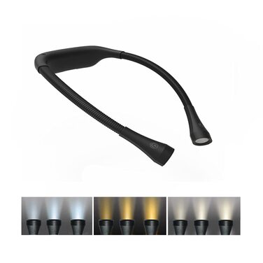 Ліхтарик для читання LED USB акумуляторний, диммер 3 режими, для рукоділля, ремонту, шиття, майстерні, риболовлі (Чорний, 2000mAh)